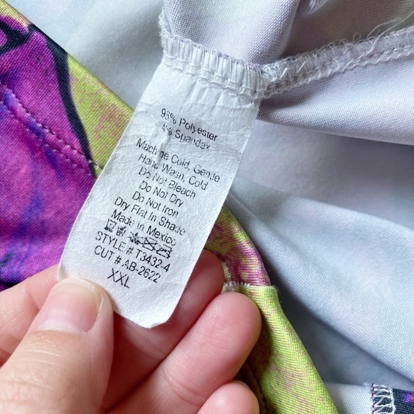 The Zig Zag Stripe Green‎ with Purple Roses Boxy Oversized Top - Picture 6 of 10